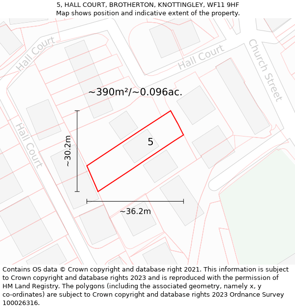 5, HALL COURT, BROTHERTON, KNOTTINGLEY, WF11 9HF: Plot and title map