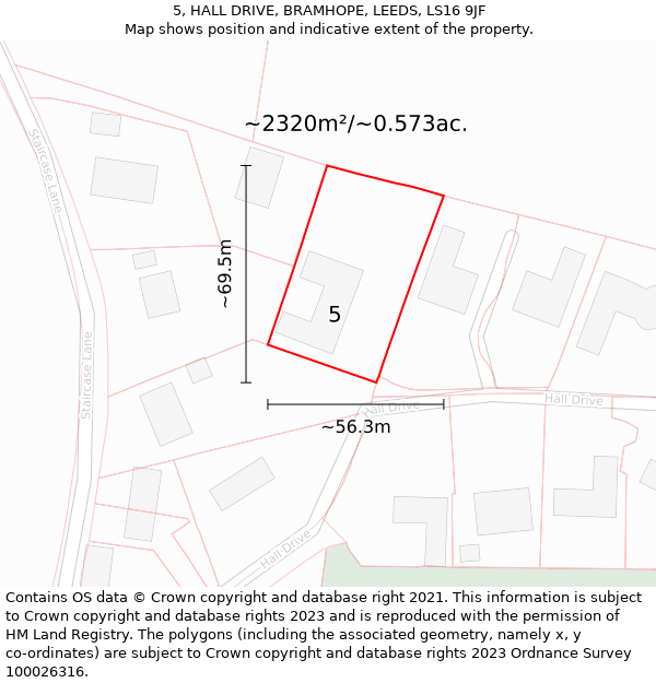 5, HALL DRIVE, BRAMHOPE, LEEDS, LS16 9JF: Plot and title map