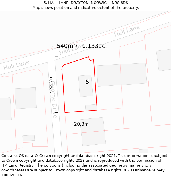 5, HALL LANE, DRAYTON, NORWICH, NR8 6DS: Plot and title map