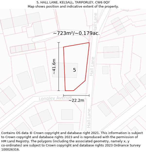 5, HALL LANE, KELSALL, TARPORLEY, CW6 0QY: Plot and title map