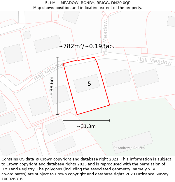 5, HALL MEADOW, BONBY, BRIGG, DN20 0QP: Plot and title map