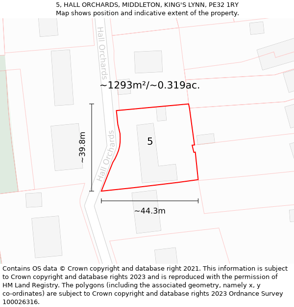 5, HALL ORCHARDS, MIDDLETON, KING'S LYNN, PE32 1RY: Plot and title map