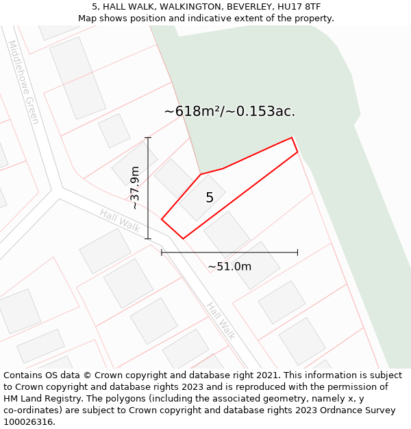 5, HALL WALK, WALKINGTON, BEVERLEY, HU17 8TF: Plot and title map