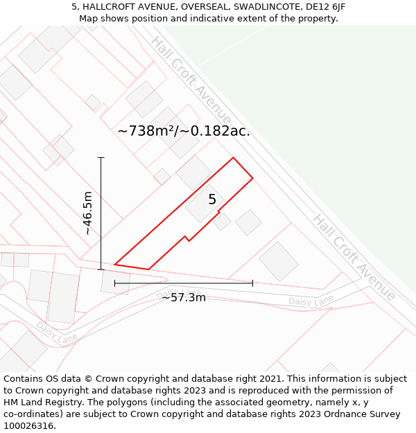 5, HALLCROFT AVENUE, OVERSEAL, SWADLINCOTE, DE12 6JF: Plot and title map