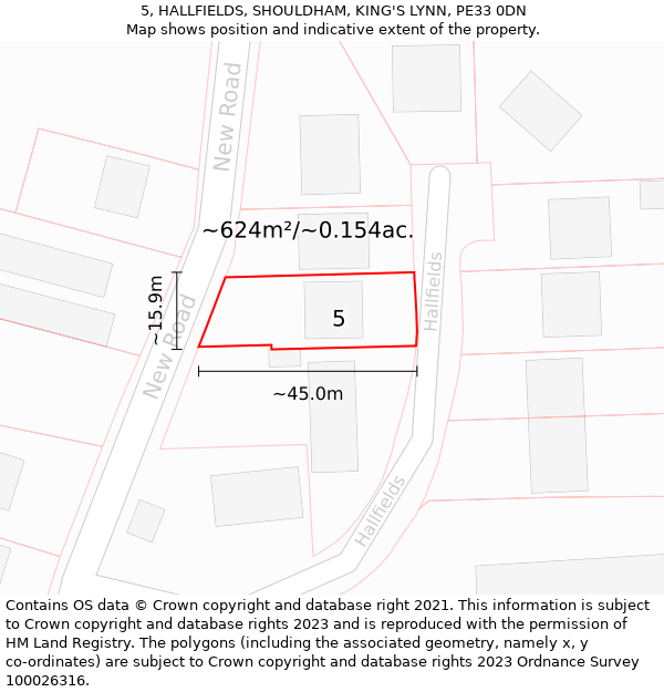 5, HALLFIELDS, SHOULDHAM, KING'S LYNN, PE33 0DN: Plot and title map