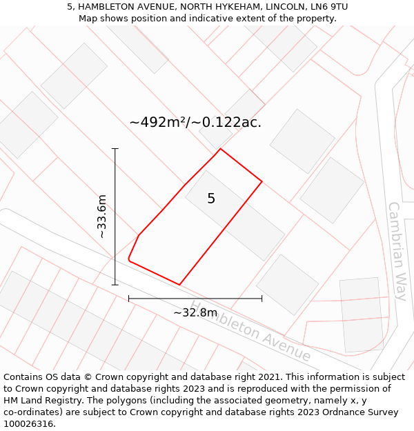 5, HAMBLETON AVENUE, NORTH HYKEHAM, LINCOLN, LN6 9TU: Plot and title map