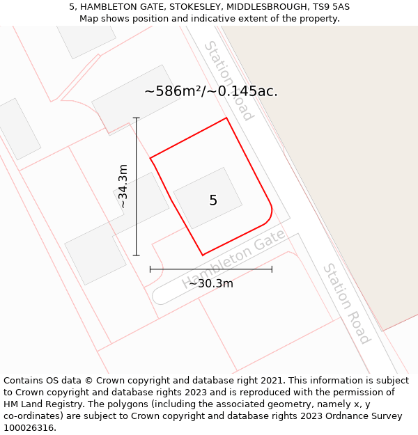 5, HAMBLETON GATE, STOKESLEY, MIDDLESBROUGH, TS9 5AS: Plot and title map