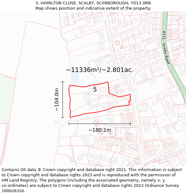 5, HAMILTON CLOSE, SCALBY, SCARBOROUGH, YO13 0RN: Plot and title map