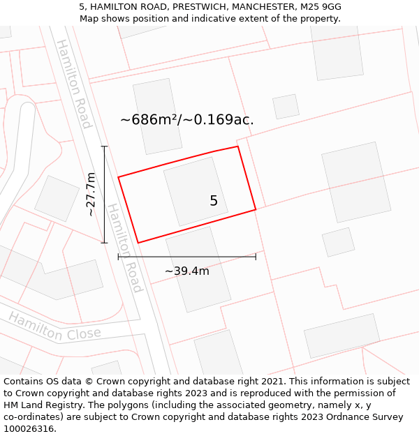 5, HAMILTON ROAD, PRESTWICH, MANCHESTER, M25 9GG: Plot and title map