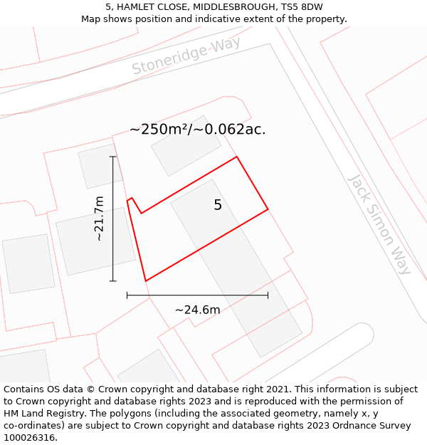 5, HAMLET CLOSE, MIDDLESBROUGH, TS5 8DW: Plot and title map