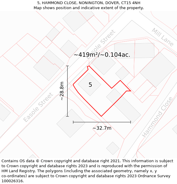 5, HAMMOND CLOSE, NONINGTON, DOVER, CT15 4NH: Plot and title map