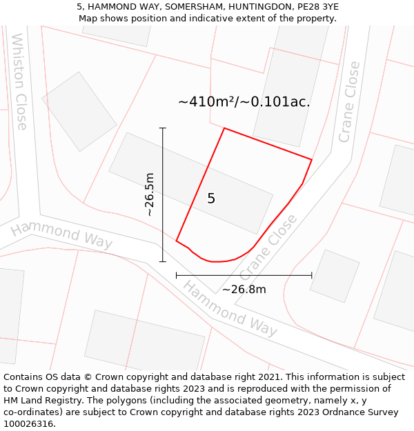 5, HAMMOND WAY, SOMERSHAM, HUNTINGDON, PE28 3YE: Plot and title map