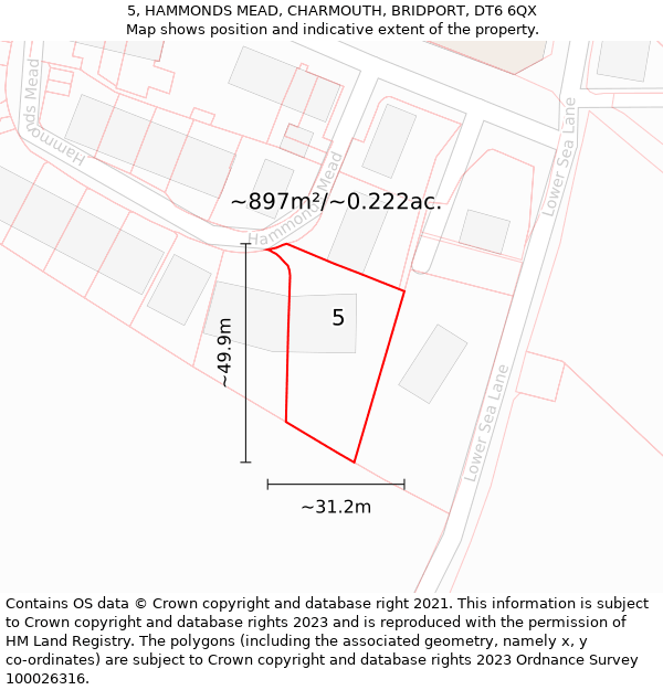 5, HAMMONDS MEAD, CHARMOUTH, BRIDPORT, DT6 6QX: Plot and title map