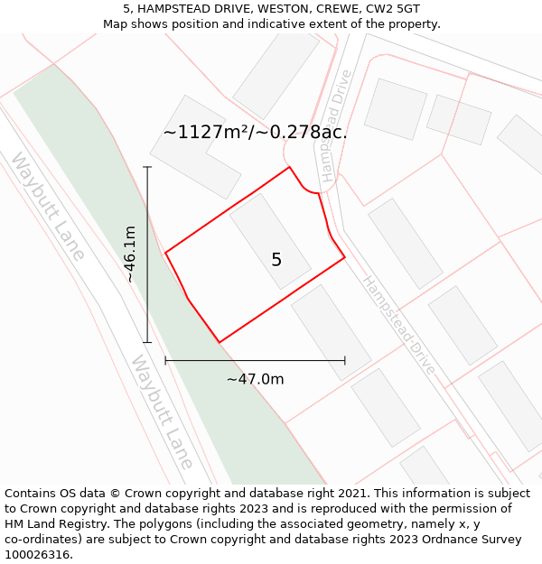 5, HAMPSTEAD DRIVE, WESTON, CREWE, CW2 5GT: Plot and title map