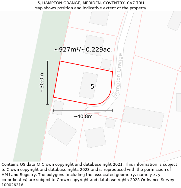 5, HAMPTON GRANGE, MERIDEN, COVENTRY, CV7 7RU: Plot and title map