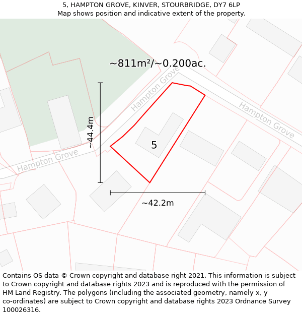 5, HAMPTON GROVE, KINVER, STOURBRIDGE, DY7 6LP: Plot and title map