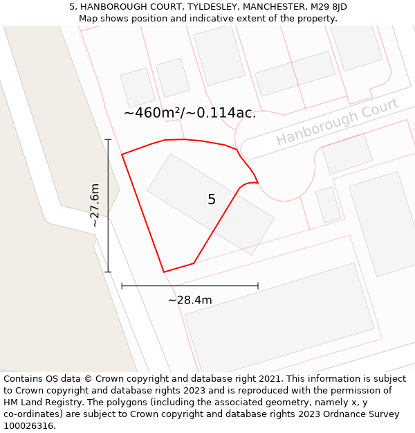 5, HANBOROUGH COURT, TYLDESLEY, MANCHESTER, M29 8JD: Plot and title map