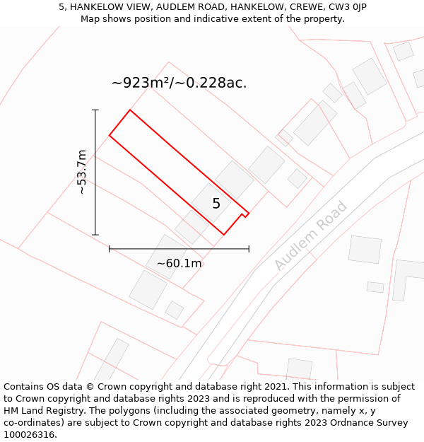 5, HANKELOW VIEW, AUDLEM ROAD, HANKELOW, CREWE, CW3 0JP: Plot and title map