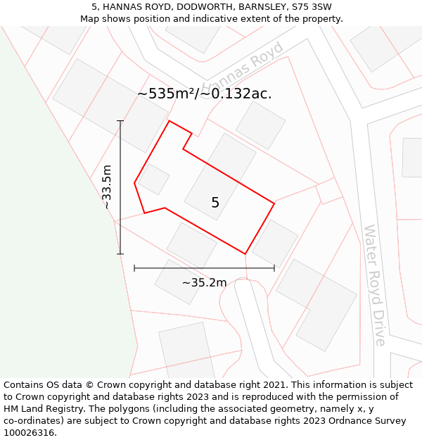 5, HANNAS ROYD, DODWORTH, BARNSLEY, S75 3SW: Plot and title map