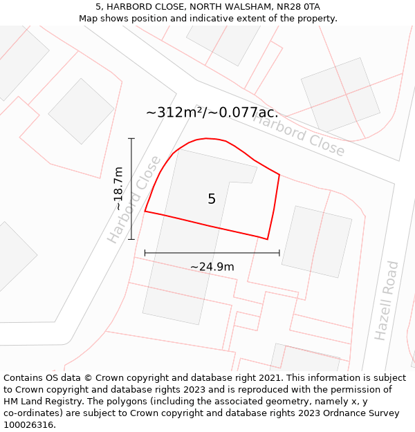 5, HARBORD CLOSE, NORTH WALSHAM, NR28 0TA: Plot and title map