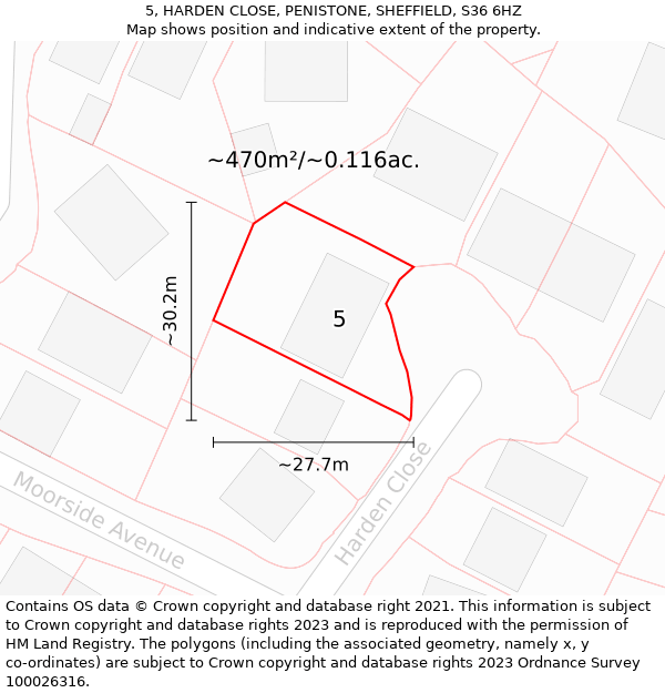 5, HARDEN CLOSE, PENISTONE, SHEFFIELD, S36 6HZ: Plot and title map