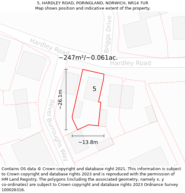 5, HARDLEY ROAD, PORINGLAND, NORWICH, NR14 7UR: Plot and title map