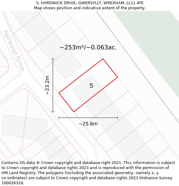 5, HARDWICK DRIVE, GWERSYLLT, WREXHAM, LL11 4FE: Plot and title map