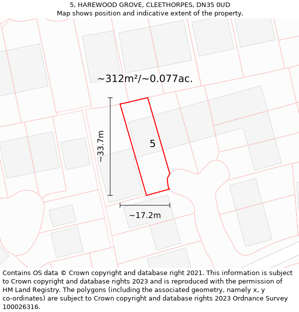 5, HAREWOOD GROVE, CLEETHORPES, DN35 0UD: Plot and title map