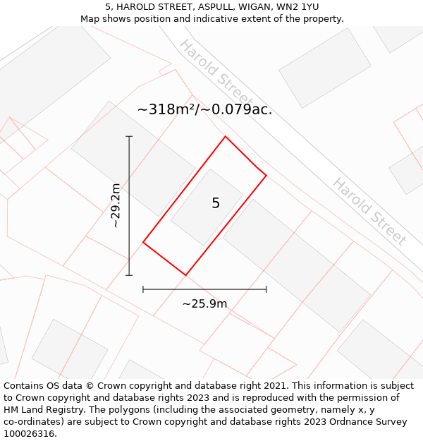 5, HAROLD STREET, ASPULL, WIGAN, WN2 1YU: Plot and title map