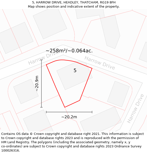 5, HARROW DRIVE, HEADLEY, THATCHAM, RG19 8FH: Plot and title map