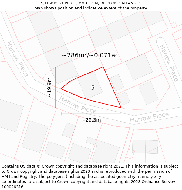 5, HARROW PIECE, MAULDEN, BEDFORD, MK45 2DG: Plot and title map