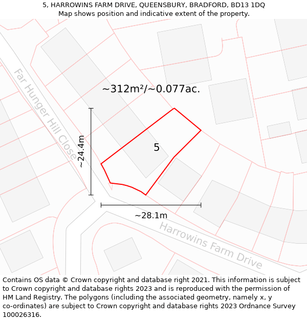 5, HARROWINS FARM DRIVE, QUEENSBURY, BRADFORD, BD13 1DQ: Plot and title map