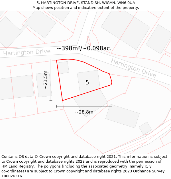 5, HARTINGTON DRIVE, STANDISH, WIGAN, WN6 0UA: Plot and title map