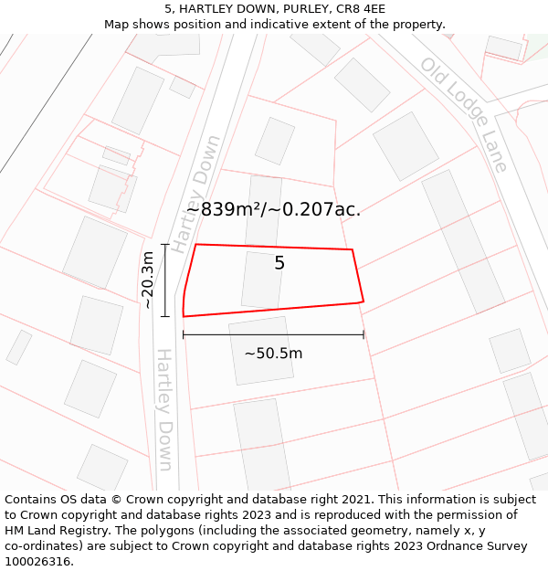 5, HARTLEY DOWN, PURLEY, CR8 4EE: Plot and title map