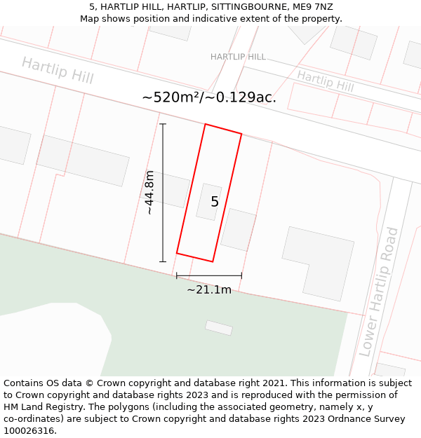 5, HARTLIP HILL, HARTLIP, SITTINGBOURNE, ME9 7NZ: Plot and title map