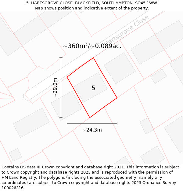 5, HARTSGROVE CLOSE, BLACKFIELD, SOUTHAMPTON, SO45 1WW: Plot and title map