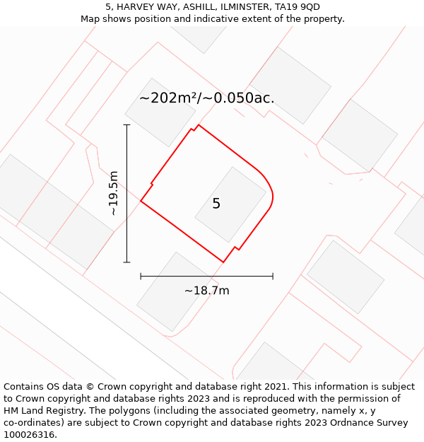 5, HARVEY WAY, ASHILL, ILMINSTER, TA19 9QD: Plot and title map