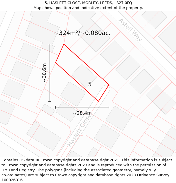 5, HASLETT CLOSE, MORLEY, LEEDS, LS27 0FQ: Plot and title map