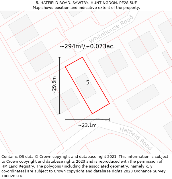 5, HATFIELD ROAD, SAWTRY, HUNTINGDON, PE28 5UF: Plot and title map