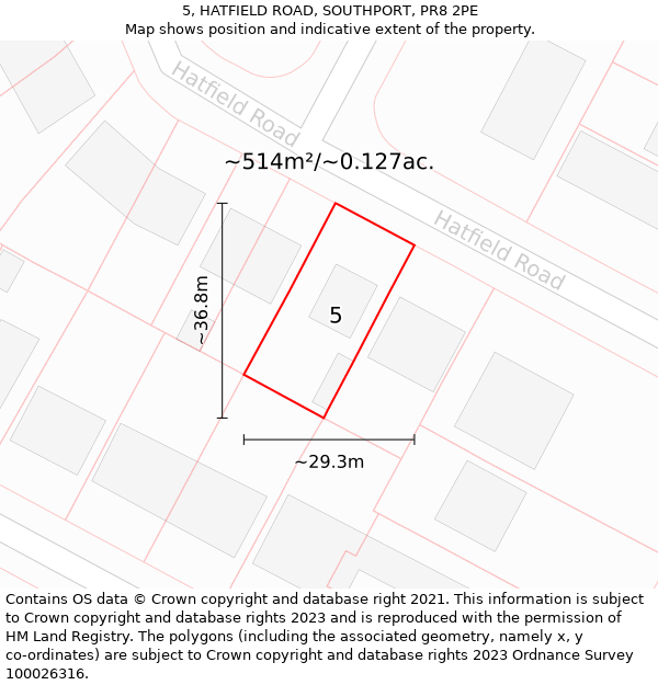 5, HATFIELD ROAD, SOUTHPORT, PR8 2PE: Plot and title map