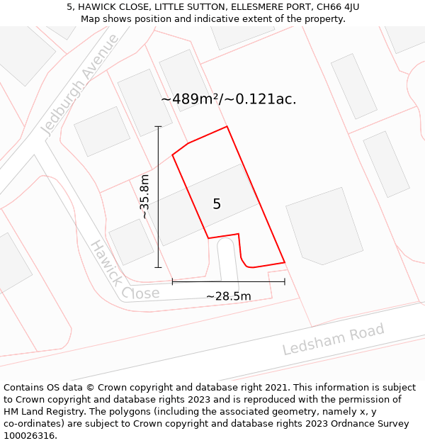 5, HAWICK CLOSE, LITTLE SUTTON, ELLESMERE PORT, CH66 4JU: Plot and title map