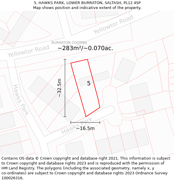 5, HAWKS PARK, LOWER BURRATON, SALTASH, PL12 4SP: Plot and title map