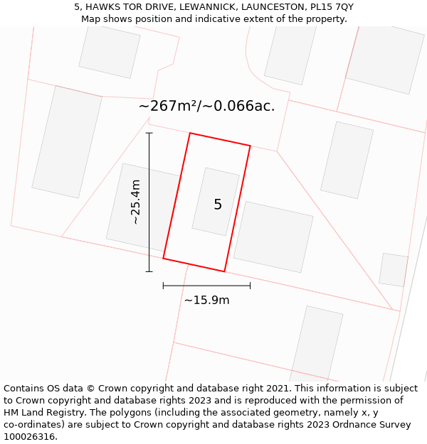 5, HAWKS TOR DRIVE, LEWANNICK, LAUNCESTON, PL15 7QY: Plot and title map