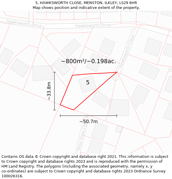 5, HAWKSWORTH CLOSE, MENSTON, ILKLEY, LS29 6HR: Plot and title map