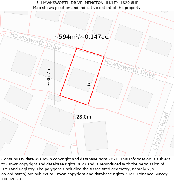 5, HAWKSWORTH DRIVE, MENSTON, ILKLEY, LS29 6HP: Plot and title map