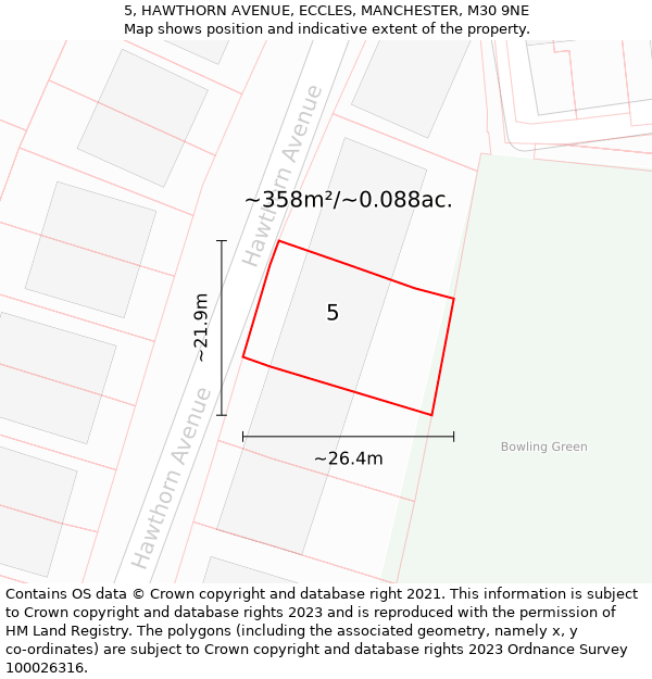 5, HAWTHORN AVENUE, ECCLES, MANCHESTER, M30 9NE: Plot and title map