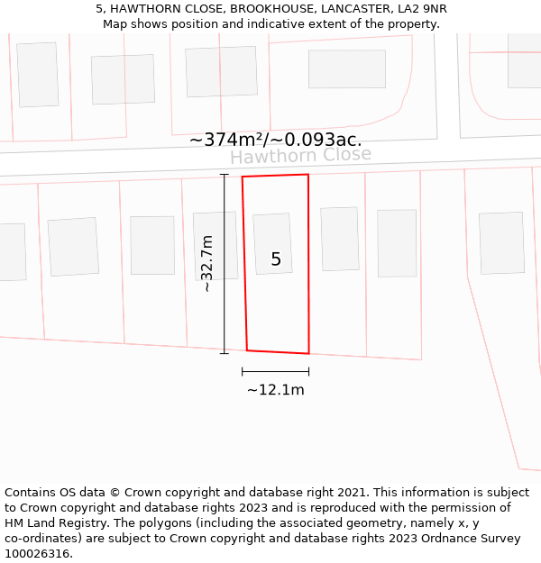 5, HAWTHORN CLOSE, BROOKHOUSE, LANCASTER, LA2 9NR: Plot and title map