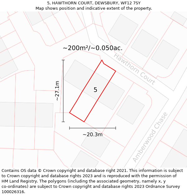 5, HAWTHORN COURT, DEWSBURY, WF12 7SY: Plot and title map