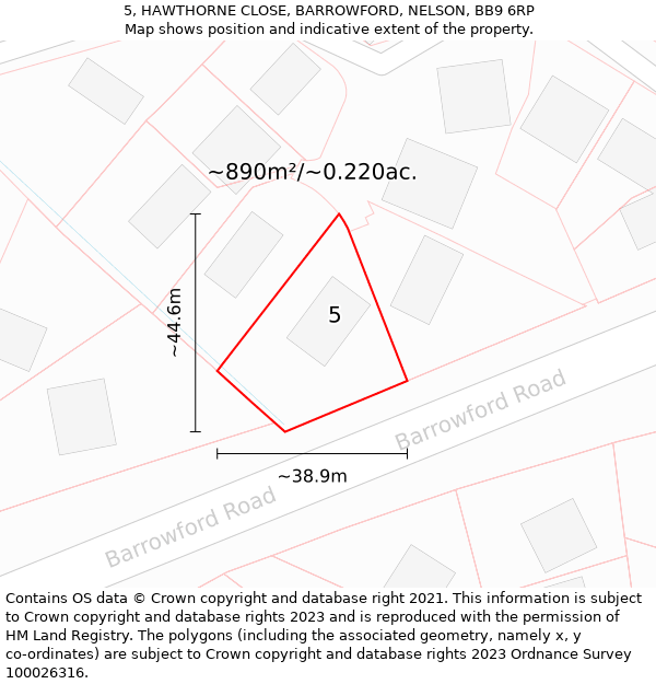 5, HAWTHORNE CLOSE, BARROWFORD, NELSON, BB9 6RP: Plot and title map