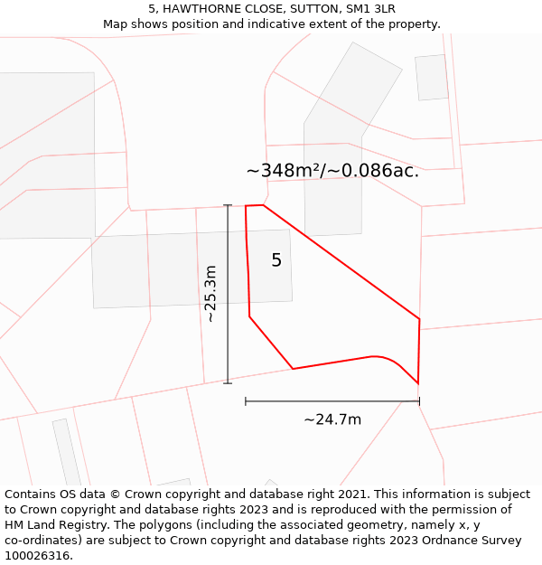 5, HAWTHORNE CLOSE, SUTTON, SM1 3LR: Plot and title map